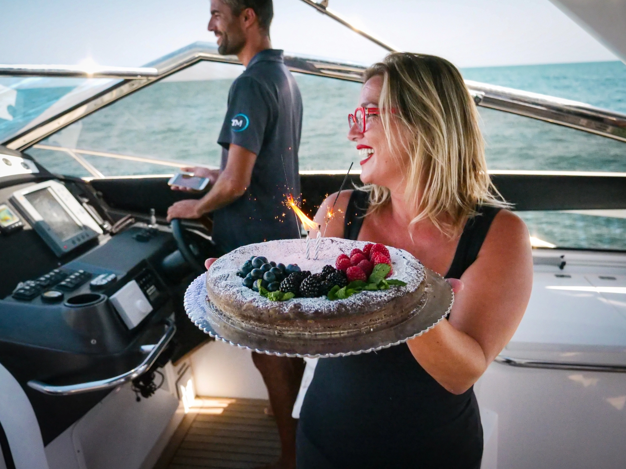 Friends celebrating on boat